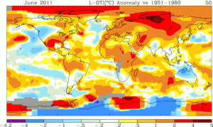 GHCN_GISS_HR2SST_1200km_Anom06_2011_2011_1951_1980 NASA GISS map of temperature anomalies relative to average temperature from 1951-1980 for June, 2011