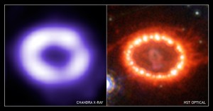 Supernova 1987a seen in visible and x-ray light