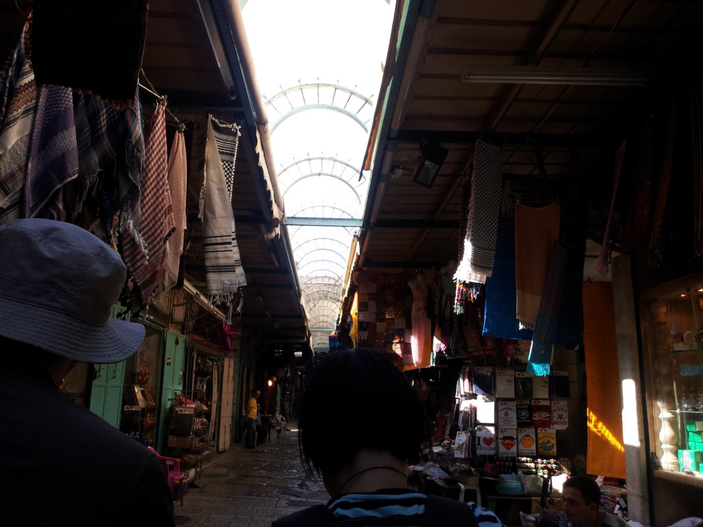 A view down one street that makes up the bustling Jerusalem Market.