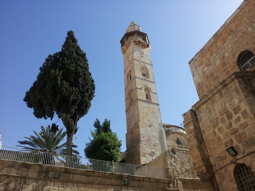 This minaret adorns a mosque just behind the Church of the Holy Sepulchre, and the call to prayer sounded as we stood in the courtyard of the church.