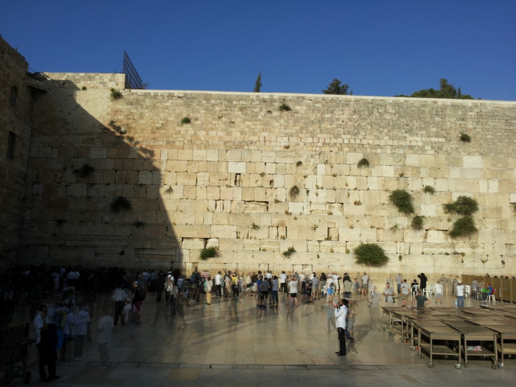 The plaza in front of the Wailing Wall, an exposed section of the retaining wall of the second Jewish Temple.