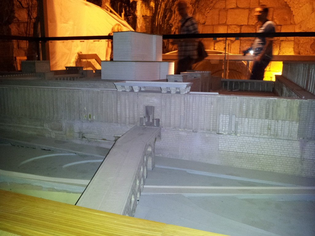 A model of the Second Jewish Temple, built by King Herod. Here is the bridge atop what is now known as "Wilson's Arch." The bridge allowed the Priests to enter the Temple each day without mingling with the people visiting the Temple.