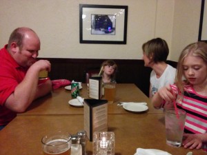 Out for dinner with some of our family in Wisconsin.