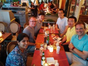The SMU CERN team, out for dinner on a rainy Saturday night in Geneva, Switzerland.