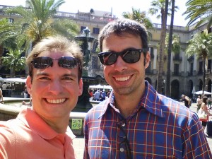 Eric and me pose in the Placa Rieal in Barcelona.