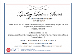 Invitation to the upcoming Godbey Lectures at SMU.