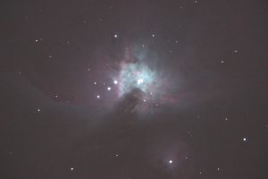 A high-ISO, long-exposure shot of the Orion Nebula.