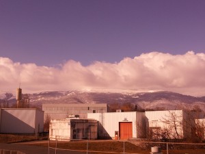 CERN with the snow-capped Jura in the distance