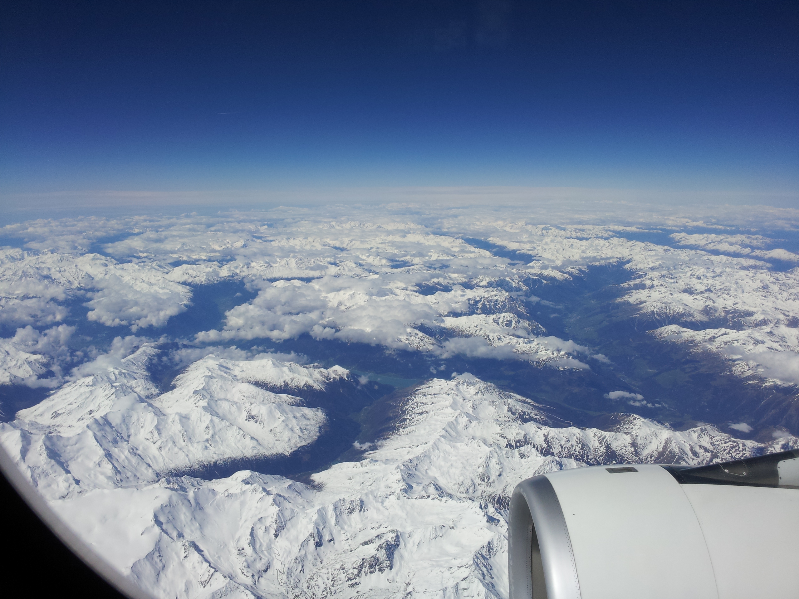 We head south over the Alps toward the Adriatic Sea on the way to Tel Aviv, Israel.