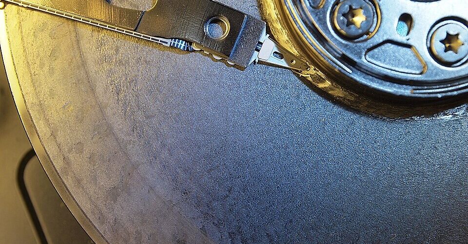 A failed hard drive platter ca 2011